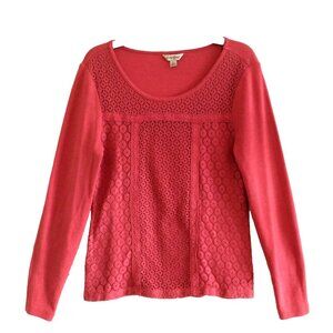 Lucky Brand Top Women's Brick Red Long Sleeve Lace Detail Stretch - Size M/L